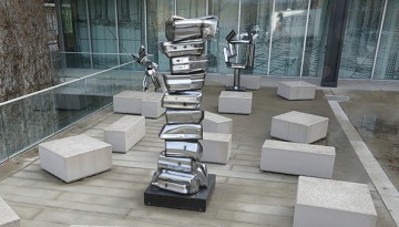 three Seley sculptures installed on Sibley Plaza