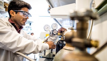 Dimensional Energy engineer Mihir Gada in the company's laboratory at the McGovern Center incubator