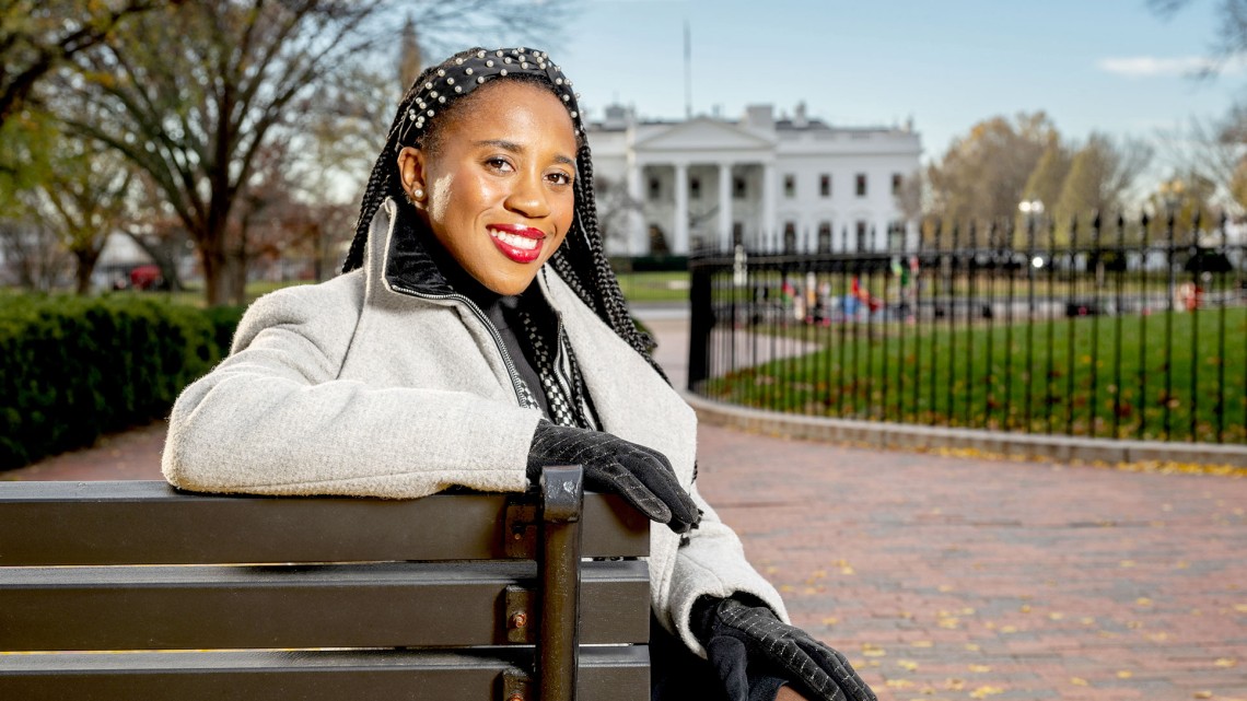 Shelby Lynn Williams '25 sitting outside the White House