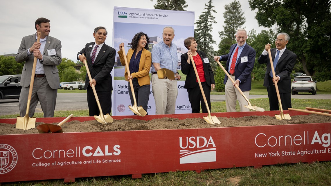 Officials break ground with gold shovels for the National Grape Improvement Center