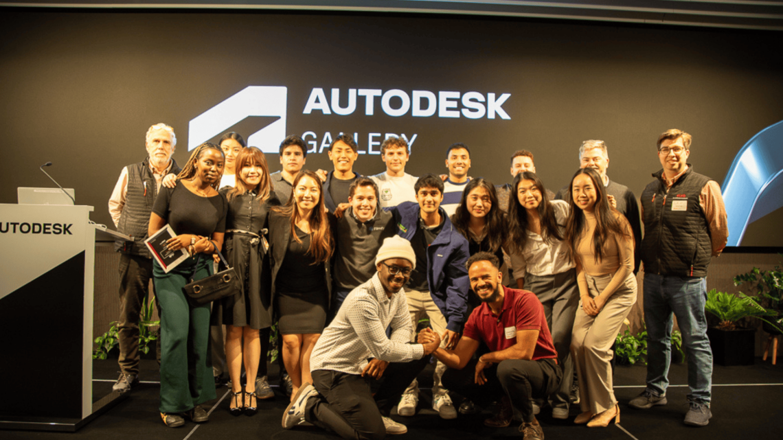 2025 eLab spring cohort gather for a photo at the Autodesk Gallery during the Cornell Silicon Valley: Student Startup Showcase.